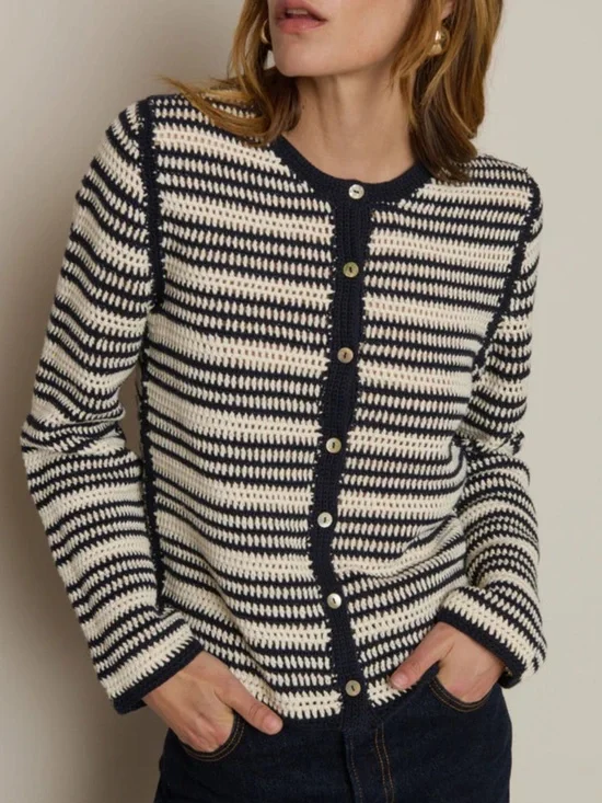 Courtney Crochet Cardigan ~ Seascape Stripe - Picture 3 of 9